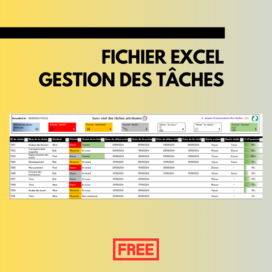 [Fichier EXCEL] Gestion des tâches #𝗚𝗥𝗔𝗧𝗨𝗜𝗧